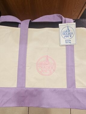 Trader Joe's  Large Lavender and Cream Reusable Tote Bag